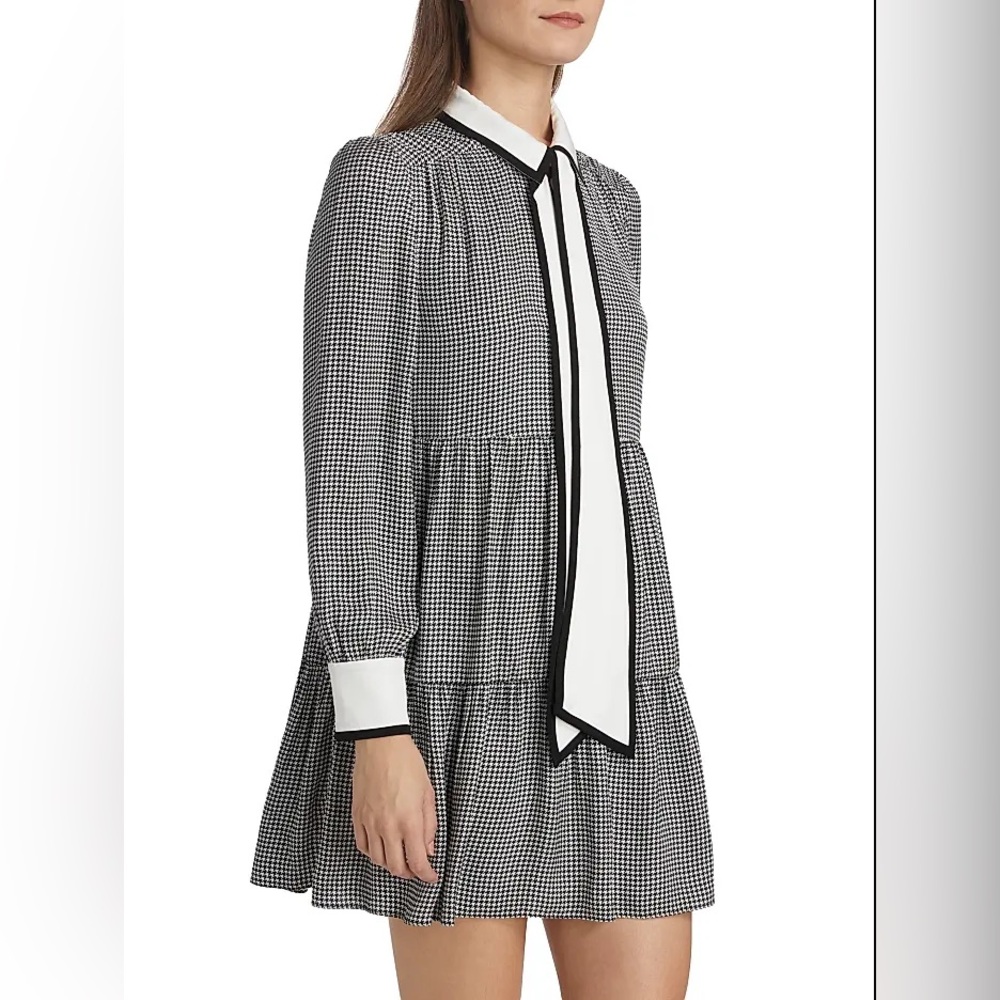 NWT $550 Alice + Olivia Carol Houndstooth Tieneck Minidress - Picture 4 of 9